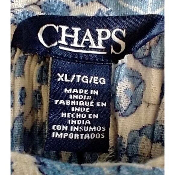 CHAPS Womens Blouse Peasant Boho Gauzy 1/2 Button Top 3/4 Sleeve Blue White - XL - Picture 6 of 6